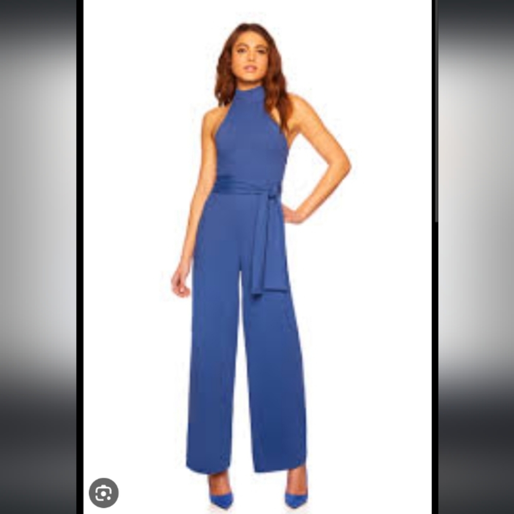 NWT. Susana Monaco X REVOLVE Mock-Neck Jumpsuit. Sz Small- Sea Blue.